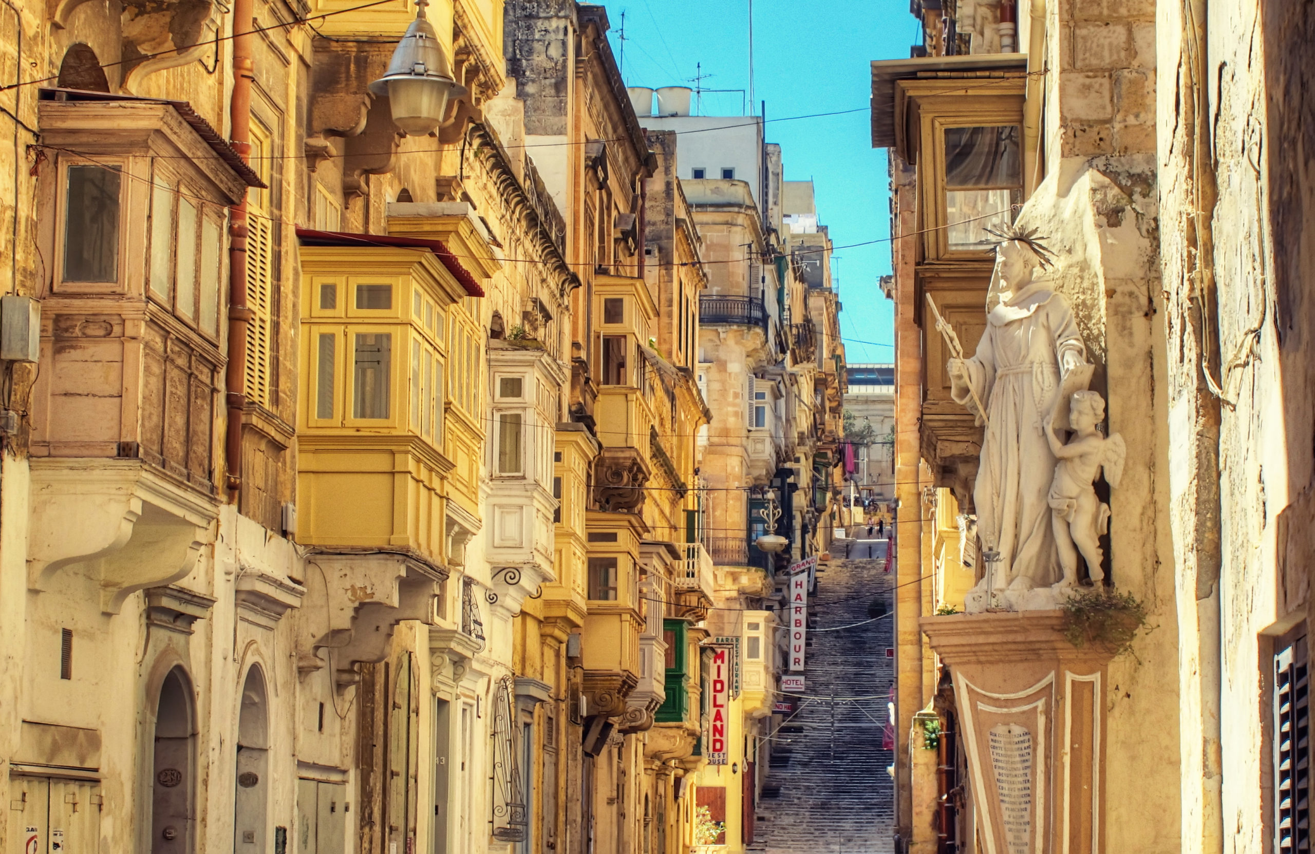 The hilly streets of Valletta, Malta.