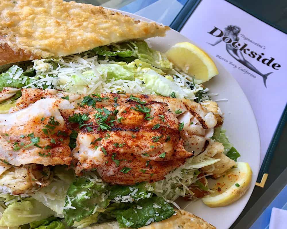 Add fish to a Caesar salad for lunch at Tognazzini's Dockside, Morro Bay, California