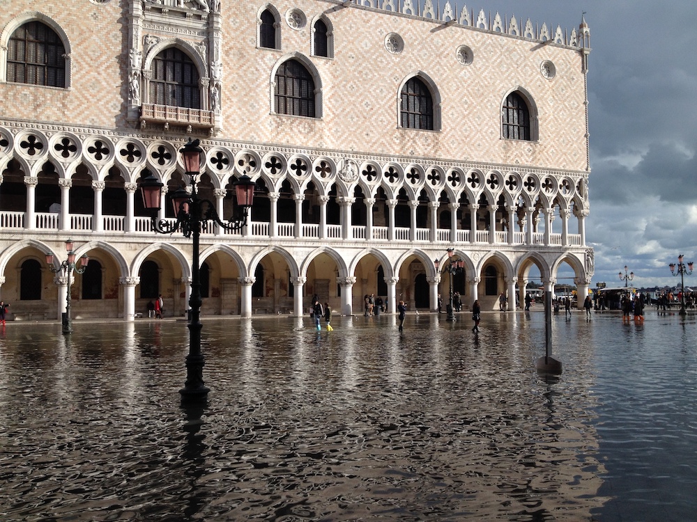 Rainy morning Venice flooded