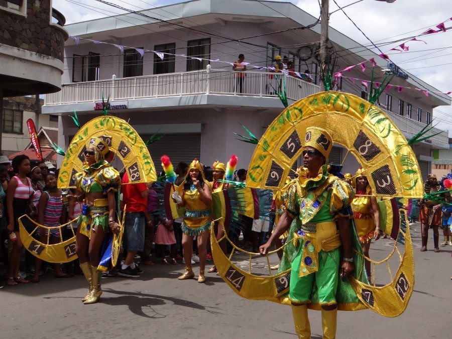 gold costumes at Dominica Carnival